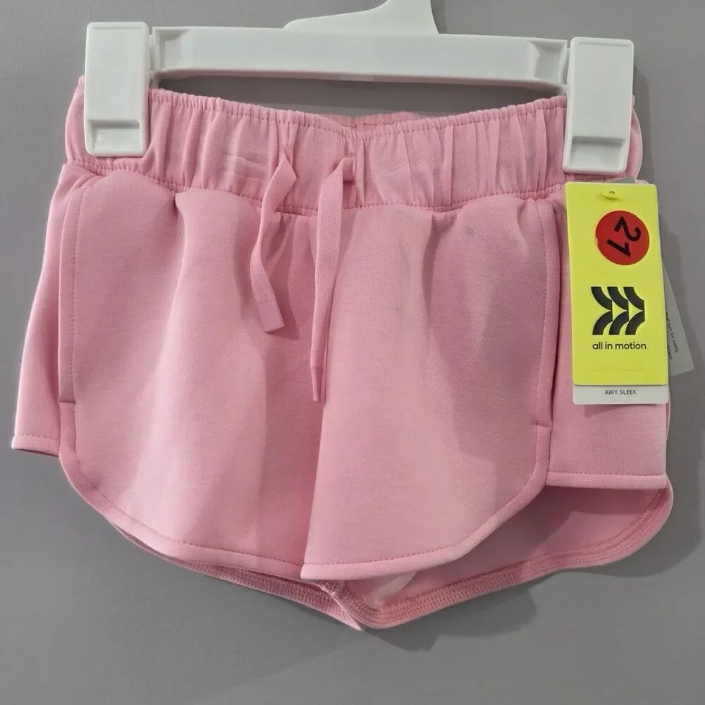 All in Motion Girls Pink Knit Athletic Shorts XS (4/5) Drawstring Elastic Waist